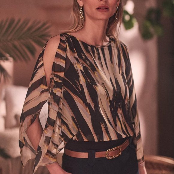 MELANIE LYNE: Abstract Tiger Print Kimono Blouse - black/cream - Picture 1 of 6